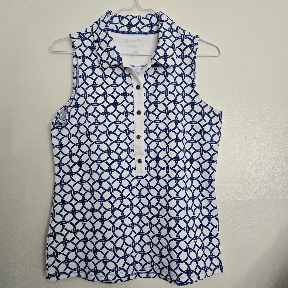 Tommy Bahama Islandzone Aubrey Interlock Bay Polo Shirt Blue White Size XS
